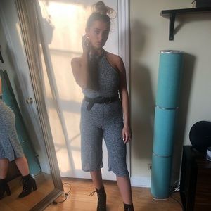 Grey Halter Ribbed Jumpsuit